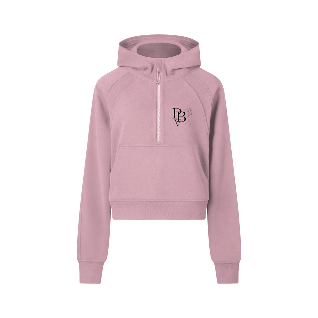 Hoodie crop demi-zip ajusté